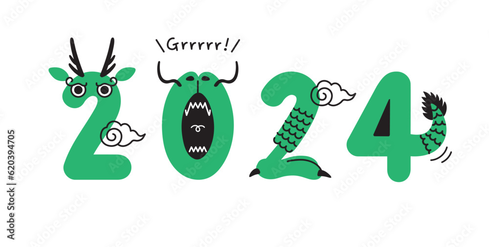 年賀状素材 2024 辰年 龍 ロゴ イラスト Stock Vector | Adobe Stock