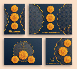 Chinese Mid Autumn Festival set with gold paper cut art and craft style on color background