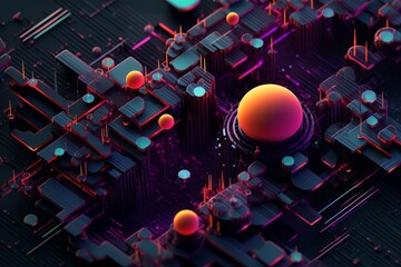 Poster - Abstract artwork background with spheres and embossed lines AI
