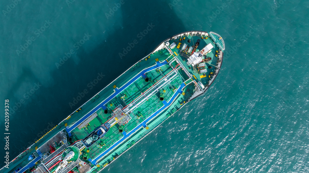 Aerial top view ship tanker crude oil on the sea for transportation ...