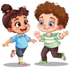Wall Mural - Couple kid different race dancing together