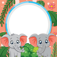 Sticker - Blank Banner Template with Elephant Vector