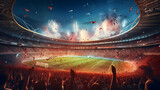 Fototapeta Sport - view inside soccer stadium with Fans on stadium game and audiences people celebration