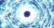 © Bolbik - Abstract blue energy tunnel made of particles and a grid of high-tech lines with a glowing background effect