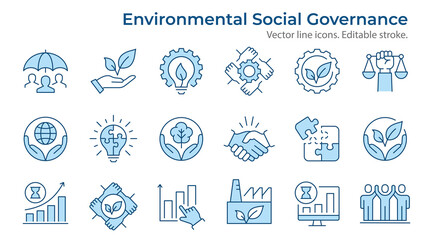 esg flat icons, such as ecology, environment social governance, risk management, sustainable develop