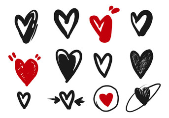 Poster - Doodle hearts in set. hand drawn style. love symbol. vector illustration