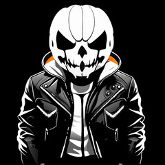 Wall Mural - Skull in leather jacket on a black background. Vector illustration.