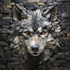 Wall Mural - Image of a wolf face made with various stones gathered together. Wildlife Animals. Illustration, Generative AI.