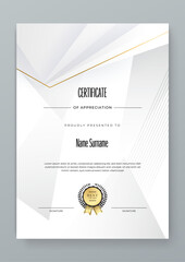 Creative white grey certificate template design. Certificate template with dynamic and futuristic color and modern background.