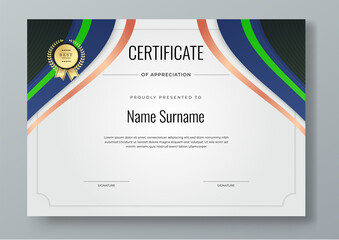 Wall Mural - Green blue and white Professional Certificate. Certificate Of Appreciation Template Design.