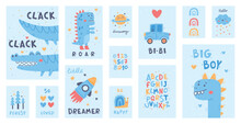 Cute Kids Poster And Nursery Print Design Vector Set