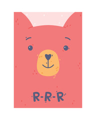 Poster - Cute Pink Kids Poster and Nursery Print Design with Bear Vector Illustration