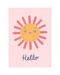 Sticker - Cute Pink Kids Poster and Nursery Print Design with Sun Vector Illustration