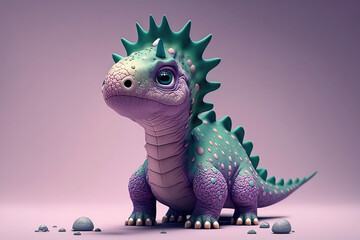 Tyrannosaurus. Purple T. rex dinosaur cartoon character. Funny animal 3d illustration (ai generated)