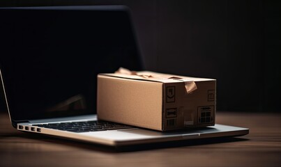 Laptop with parcel box for online shopping and delivery Creating using generative AI tools