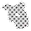 Cottbus im Bundesland Brandenburg: Karte aus dunklen Punkten mit roter Markierung