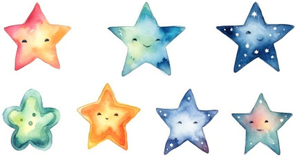 Poster - Watercolor star set. Hand drawn watercolor stars isolated on white background. generative ai
