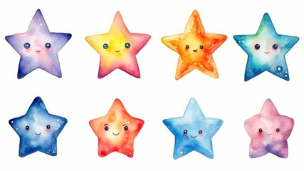 Poster - Watercolor star set. Hand drawn watercolor stars isolated on white background. generative ai