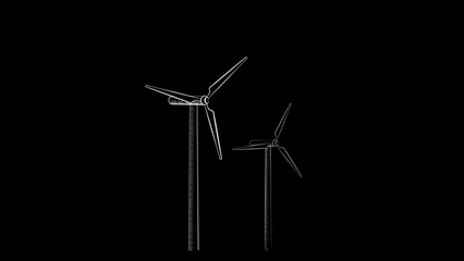 Sticker - Animated wind turbines objects. Full sized flat items HD video footage with alpha channel. Negative effect. Chalk cartoon style illustration on transparent black background for animation