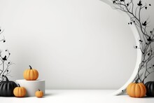 Eerie Halloween Style Podium On White Background Mysterious Spooky Showcase For Product Presentation And Mock-up Display, 3D Rendering, Generative AI.