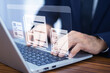 © Suriyo - Documents management information system concept, Businessman using visual screen internet for Documents management information system and ERP program data directory in company, ERP document management