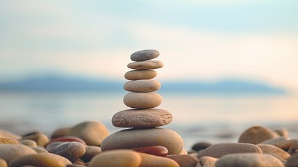 Tranquil Stone Tower Overlooking Beach with Blurred Background: Generative AI