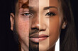 Leinwandbild Motiv Human face made from different portrait of men and women of diverse age and race. Combination of faces. Humanity. Concept of social equality, human rights, freedom, diversity, acceptance