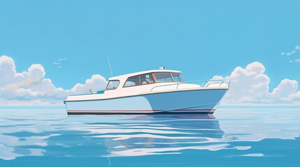 Wall Mural - a boat of white color seen floating on the surface of a body of water.