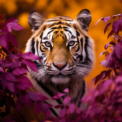 Canvas Print - Close ups of tigers in the flower bushes