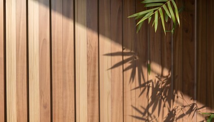 bambootexture wallpaper shadow on brown wooden panel wall with wood grain for luxury product display, interior design soft and beautiful foliage dappled sunlight of tropical bamboo