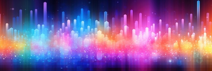 Wall Mural - Visualization of sound waves. Abstract futuristic background with colorful glowing neon moving high speed wave lines and bokeh lights. Data transfer concept. Fantastic wallpaper. Generative AI