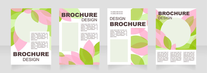 Pink and green leaves blank brochure layout design. Festive event. Vertical poster template set with empty copy space for text. Premade corporate reports collection. Editable flyer paper pages