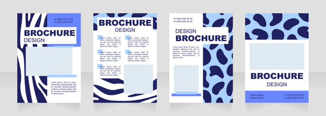 Wild animal print blue blank brochure layout design. Fur decor. Vertical poster template set with empty copy space for text. Premade corporate reports collection. Editable flyer paper pages