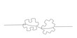 Continuous single line drawing of two puzzle jigsaw pieces. One line drawing of puzzle pieces for ideas, business strategy, thinking process, human creativity, problem solving. Editable stroke vector