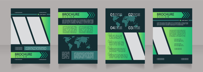 Efficient energy distribution black and green blank brochure design. Template set with copy space for text. Premade corporate reports collection. Editable 4 paper pages. Calibri, Arial fonts used
