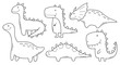 © Евгения Крупель - Set of dinosaurs in doodle style. Linear collection of Cute dinos. Vector illustration.