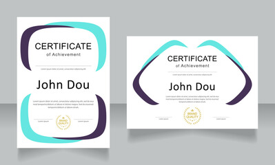 Achievement certificate design templates set. Vector diploma with customized copyspace and borders. Printable document for awards and recognition. Calibri Regular, Arial, Myriad Pro fonts used