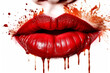 © alexkoral - sexy female mouth with open red lips with colored paint and splashes. Art poster on white isolated background. Generative AI illustration