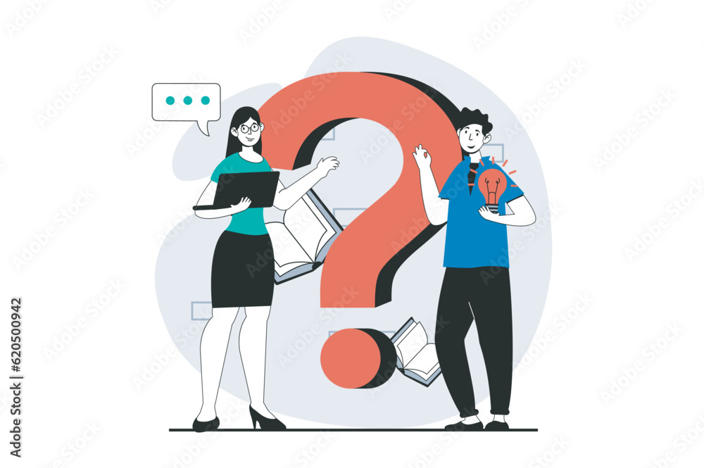 Finding solution concept with people scene in flat design for web. Man ...