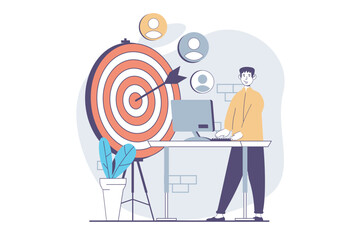Wall Mural - focus group concept with people scene in flat design for web. man creating advertising campaign for 