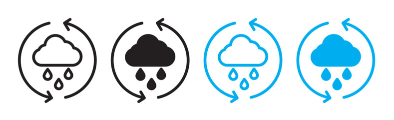 Sticker - Rainwater harvesting icon srt in blue and black color. Harvest rain water cloud sign. Agriculture rainwater collection vector symbol. Recycle water line icon.