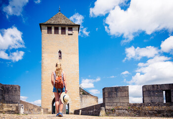 Wall Mural - tour tourism in Cahors,  woman traveling in France- Lot, Occitanie