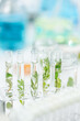 © chokniti - plant science laboratory research, biological chemistry test, green nature organic leaf experiment in test tube, scientist working in chemical medicine biotechnology or medical ecology lab technology