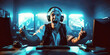 © alexkoral - happy man professional online gamer player rejoicing at victory in esports. Generative AI