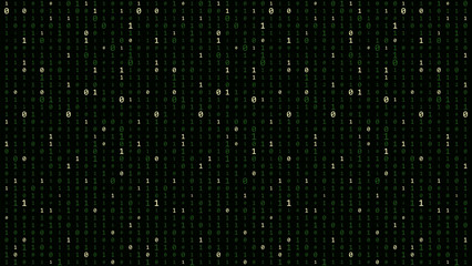 Wall Mural - Matrix background. Cyber security with binary code. Rapidly falling randomly green numbers. Decoding algorithms hacked software. Big data visualization.