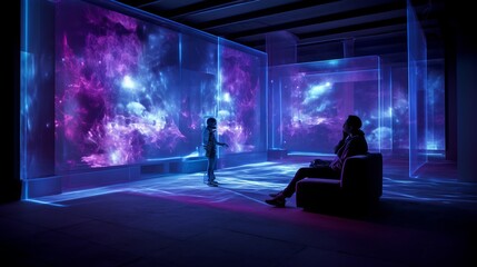 Wall Mural - Virtual Chamber: A room where users, immersive virtual, chamber is equipped, VR gear, holographic - generative ai
