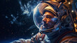 Cinematic astronaut closeup helmet in space