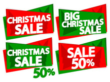 Christmas Sale, 50% Off, Set Discount Banners Design Template, Promotion Tags, App Icons, Vector Illustration