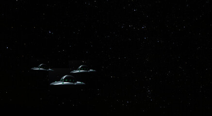 Wall Mural - Three UFOs in attack formation with stars