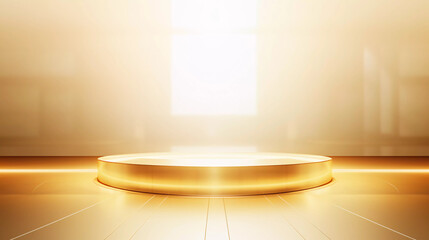 Abstract luxury background, Minimalistic gold architectural background and podium, modern design for poster, cover, branding, product showcase, AI generated.